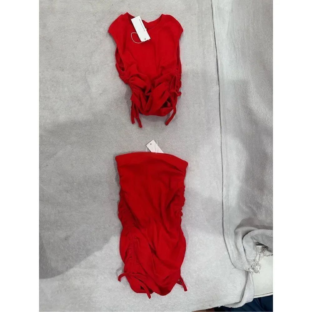 Two piece set top and skirt red women’s size S new